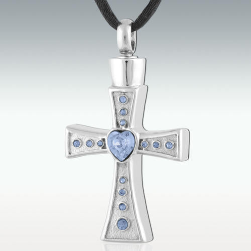 Topaz Heart Cross Stainless Steel Cremation Jewelry - HeroinSupport.org