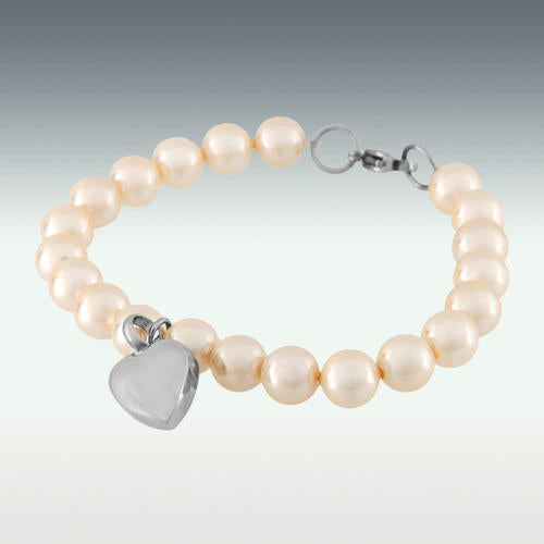 Heart Charm Pearl Bracelet Cremation Jewelry - 8" Long - HeroinSupport.org