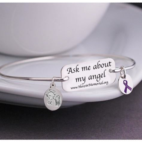 316L Stainless Steel Bracelet - "Ask Me About My Angel" - HeroinSupport.org