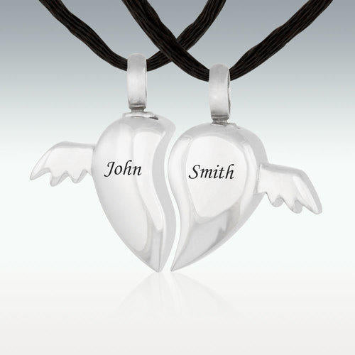 Broken Heart Wings Stainless Steel Cremation Jewelry-Engravable - HeroinSupport.org