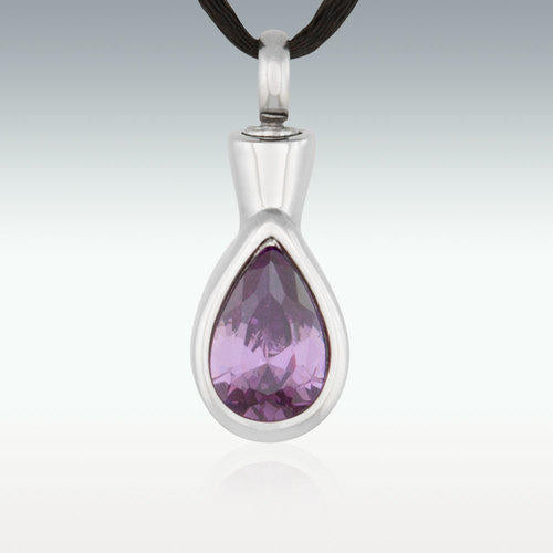 Classic Tear Purple Stainless Steel Cremation Jewelry-Engravable - HeroinSupport.org