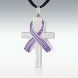 Cross and Lavender Ribbon S.Steel Cremation Jewelry-Engravable - HeroinSupport.org