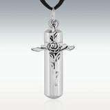 Rose and Cross Cylinder Stainless Steel Cremation Jewelry - HeroinSupport.org